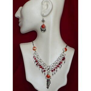 Alpaca Silver Orange Stone 3 Pc  Set - NEW